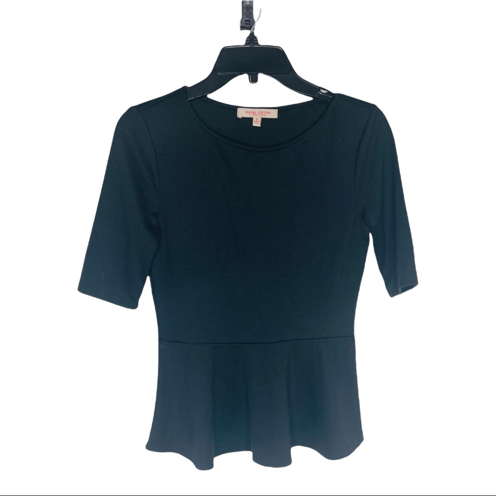 Casual Couture by Green Envelope Women Black Short Sleeve Top S